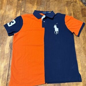 Polo Ralph Lauren Big Pony Colorblock Polo Shirt Orange Navy #3 Men’s Large